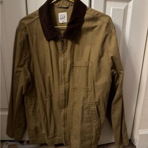 GAP Men's Khaki Jacket with Dark Brown Collar